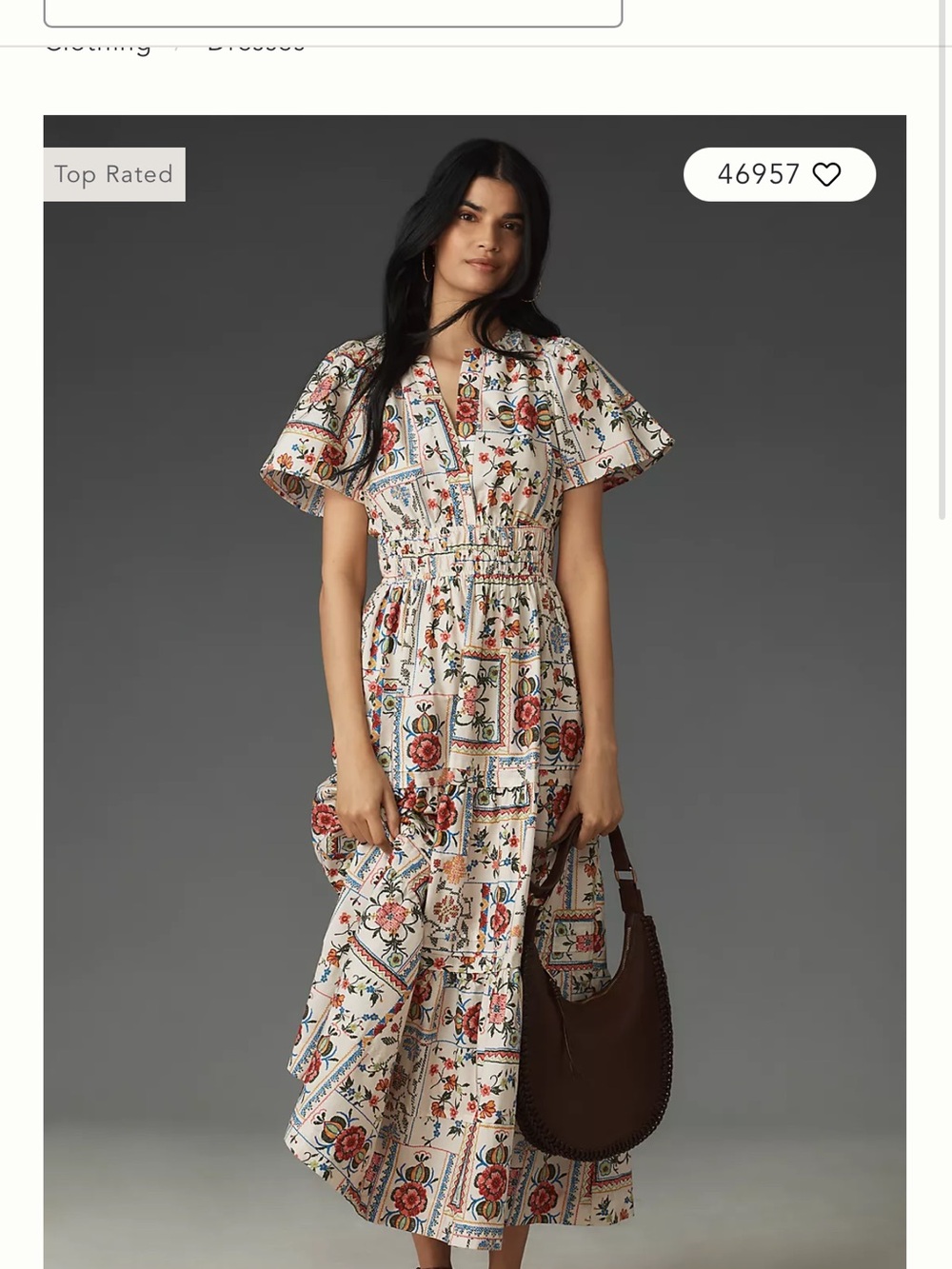 Anthropologie Cream Floral Patchwork Maxi Dress, โivory tileโ print